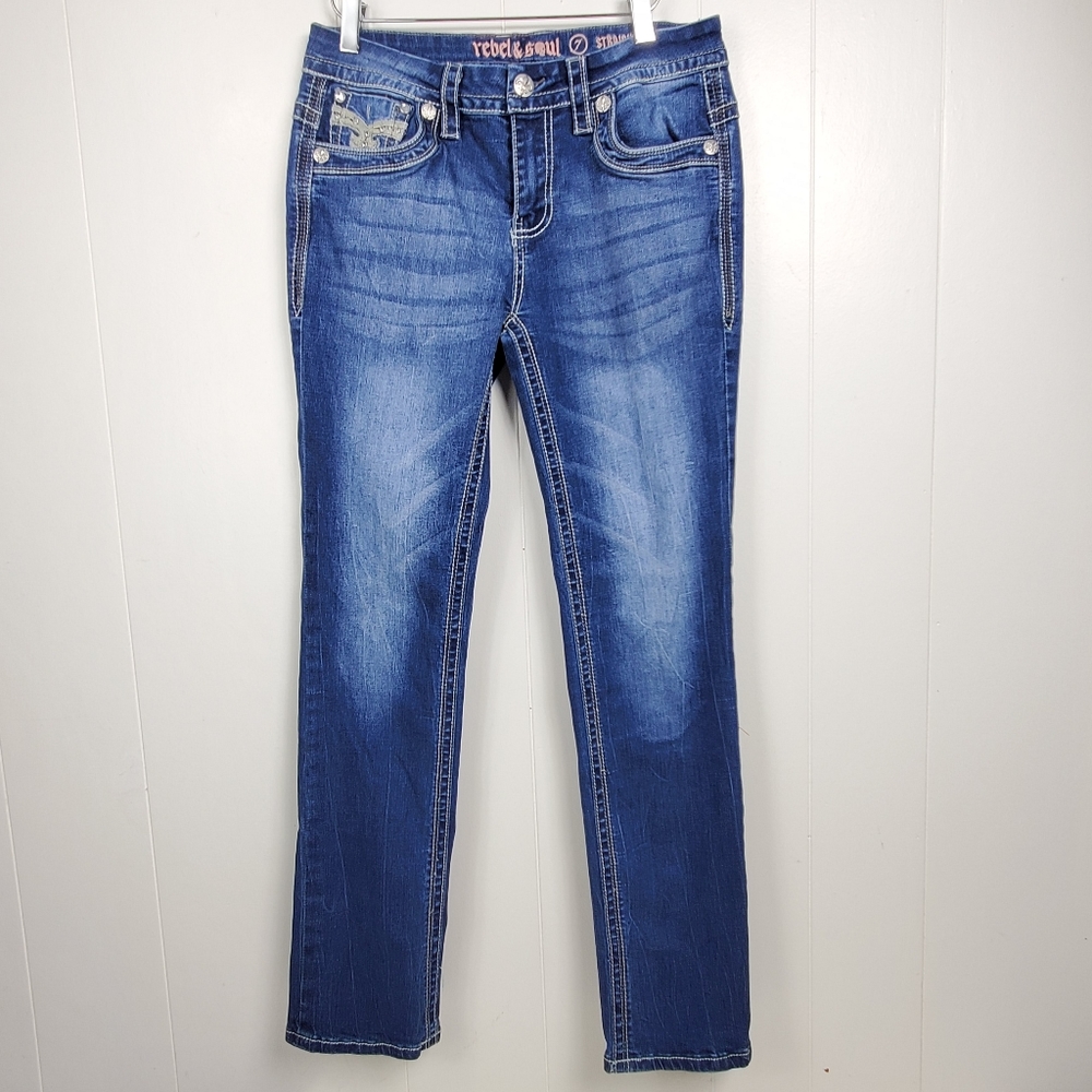 Rebel & Soul rhinestone bling straight leg jeans size 7